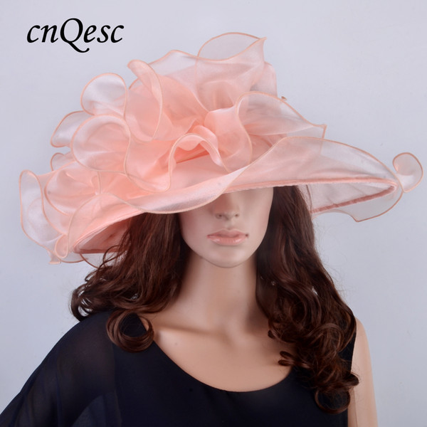 NEW Chapeau Nude pink Large brim Crystal Organza wedding Hat sinamay hat fascinator for Kentucky Derby,Church,races,party