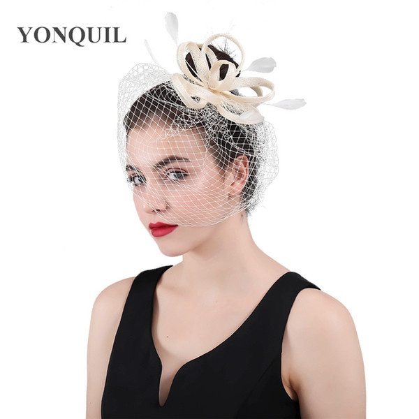 2018 New ivory or multicolors Veils Bridal Fascinator beauty Bow Women hair Accessories Wedding Party Floral hat with Hair combs SYF438