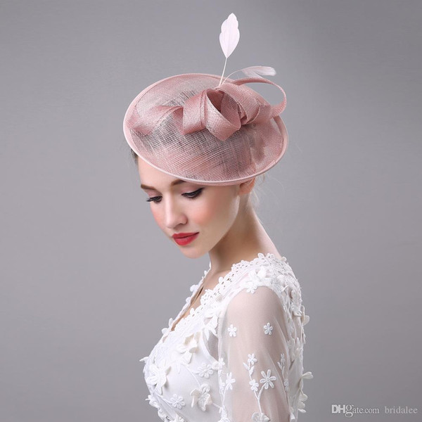 2017 Women Bridal Hat Linen with Feather Lady Chic Fascinator Hat Cocktail Wedding Party Church Headpiece Hair Accessories