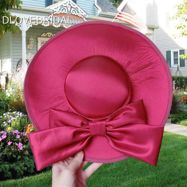 Burgundy Red Satin Bow Bridal Hat Garden Wedding Hair Accessory Bride Mother Special Occasion Party Decoration Photo Hats Free Shipping