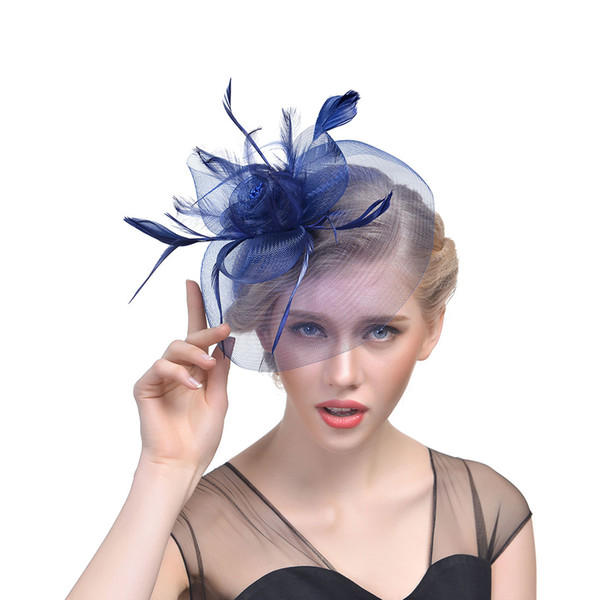 Vintage Bridal Hats Feather Headdress Flower Fascinator Great Gatsby Bridal Headwear For Wedding Party Black Navy White