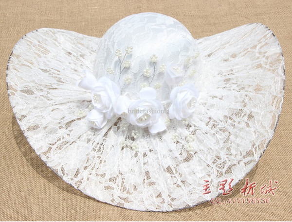 White Or Red Lace Bridal Hats With Pearl Handmade Flower Glamorous Wedding Accessories New Arrival