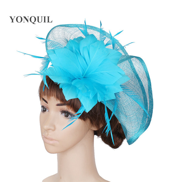 Elegant Ladies fascinator hats red headbands turquoise derby hats fancy feather flower headwear bridal weddings hair accessories SYF266