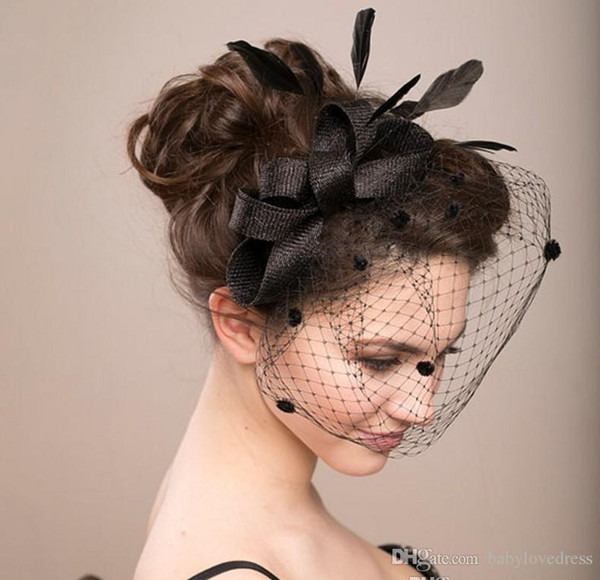 Hot Sale FAscinator Hats For Party Bridal Accessories Black Beige Color Feather Tulle Bridal Hats Free Shipping