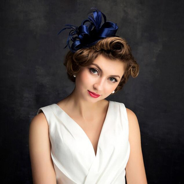 2018 Top Sale Vintage New Style Champagne Burgundy Navy Blue Color Wedding Church Bridal Hats Evening Party Headwears in Fashion