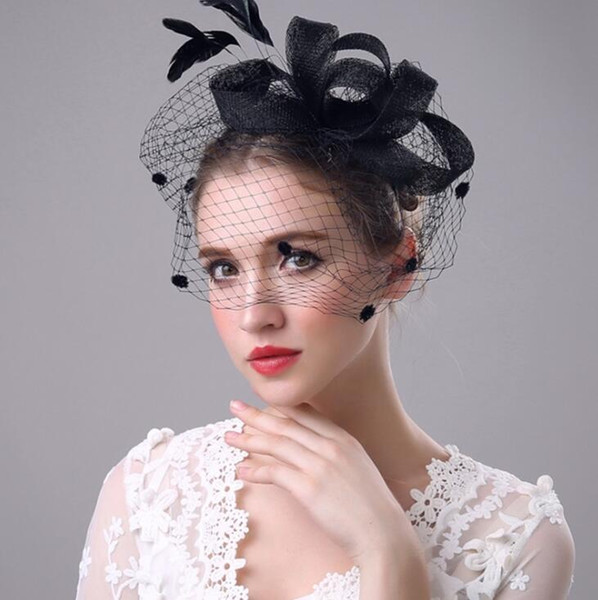 Women Wedding Bridal Veils Hat Decorated European Style Feather Fascinator Cocktail Party Hat Headwear Hair Accessories