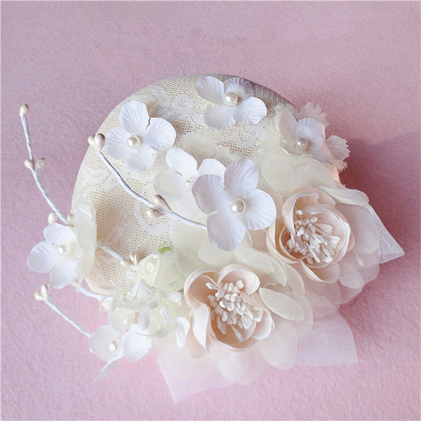 Vintage Hat Women Wedding Bridal Hat Church Derby Pillbox White Flower Formal Cocktail Hat Headdress Hair Accessories Clip Tiara Headpiece