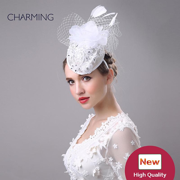 Wedding hair hats white British wedding hats Mesh and feather material Occasion Elegant hats for wedding