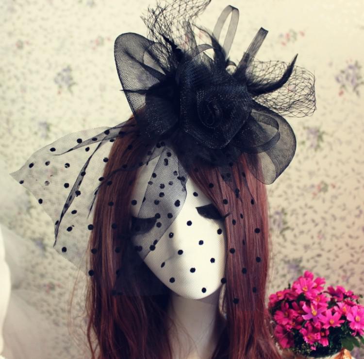 High Quality Beautiful Charming Black White Wedding Hats Birdcage Face Veil Bridal Flower Feathers Fascinator