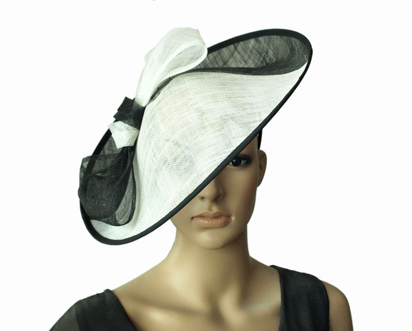 Large saucer Black/white Sinamay base wedding Fascinator for mother of the bride Kentucky Derby,wedding,party,races,ascot,diameter 39cm