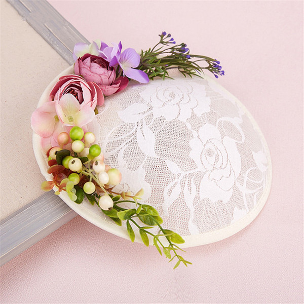 Women Fashion Party Prom Wedding Bridal White Lace Silk Hair Flowers Accessories Fascinator Pillbox Hat Church Derby Cap Lace Tiara Clip