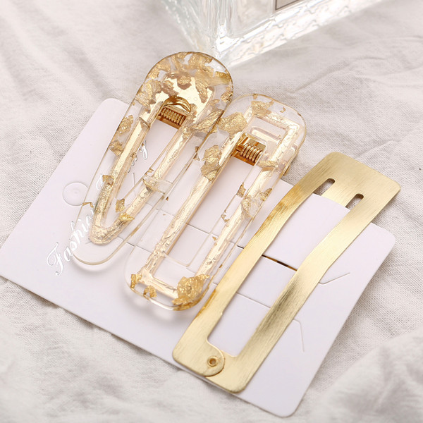 New Hair Accessories Creative Retro Gold Foil Metal Hairpin Three-piece ins Net Red With Duckbill Clip