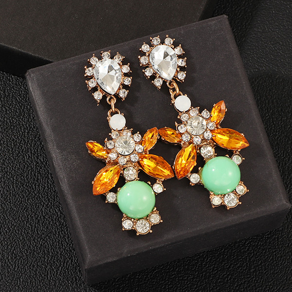 NAIZHU New Wedding Accessories High Quality Crystal Gem Earrings Temperament Flower Stud Earrings Jewelry Wedding Accessories