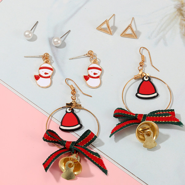 NAIZHU New Design Earrings Wedding Events Jewelry Accessories Cute Cartoon Snowman Bow Bell Earring Christmas Earrings