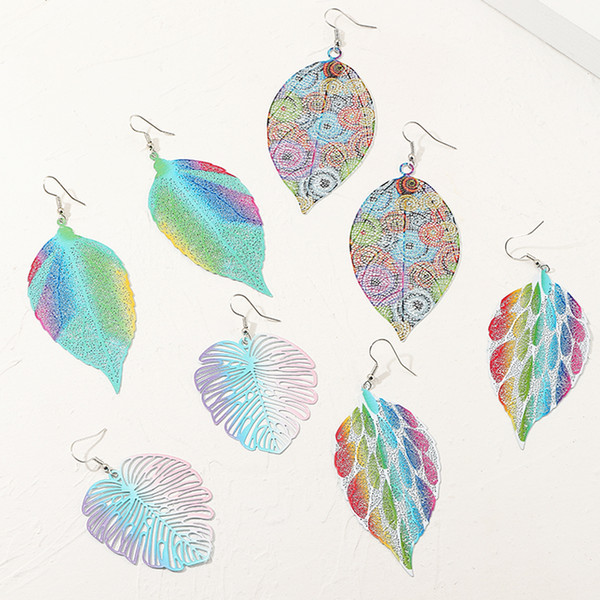 NAIZHU Wedding Accessories Wedding Party Accessories Earrings Water Drop Gradient Leaf Earrings Colorful Doodle Leaf Earrings