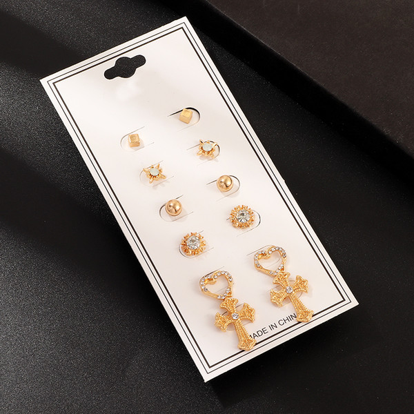 NAIZHU Wedding Accessories Jewelry Cross Love Earrings Fashion Alloy Diamond Stud Earring Set Elegant And Generous Design