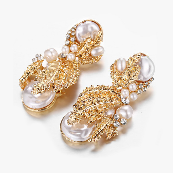 Golden Pearl Earrings Wedding Accessories Jewelry Bohemian Style Exaggerated Design Apply To Grand Events Party Wedding