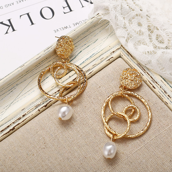 Wedding Party & Events Accessories Metallic ring pearl pendant earrings new creative gold alloy sized circle earrings