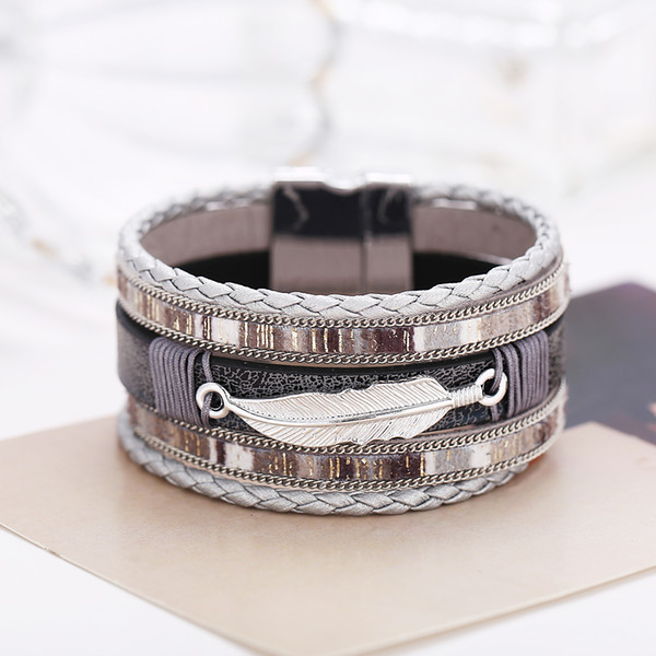 Bohemian leaf woven leather bracelet fashion cool retro