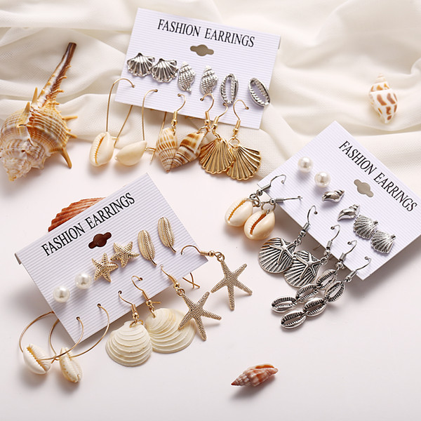 Classic Wedding Accessories Creative retro gold and silver shell natural scallop earring set Romantic Fashion Design