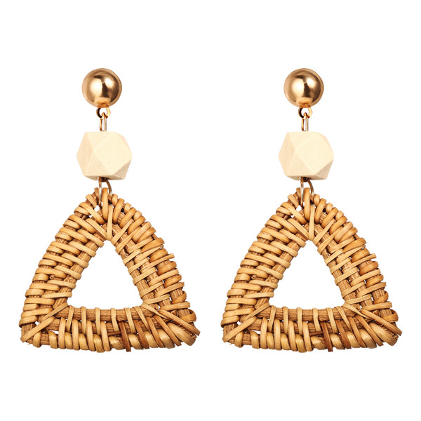 Fashion design new earring creative weaving brown cane earrings triangle beige pendant