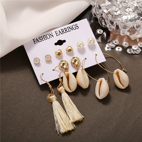 Wedding Vintage elegant flowers shell pendant earrings set with 6 pairs