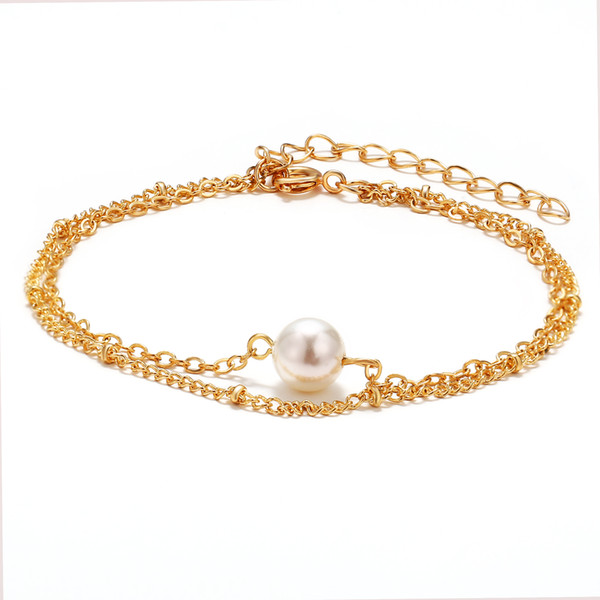 European and American creative retro simple inlaid freshwater pearl bracelet set 2 pieces