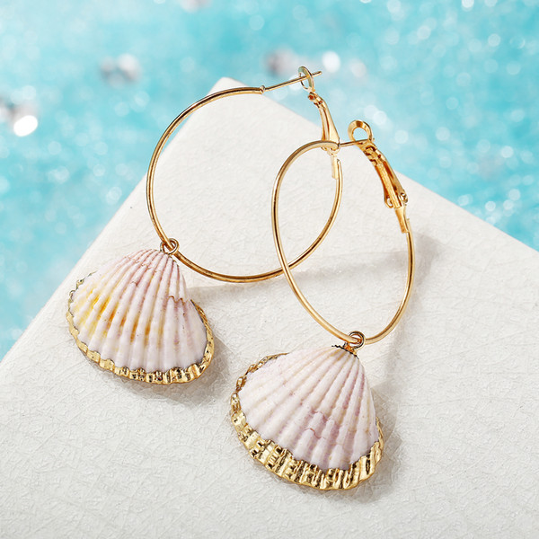 Wedding Accessories Ocean series theme design with circle embedded gold scallop earrings