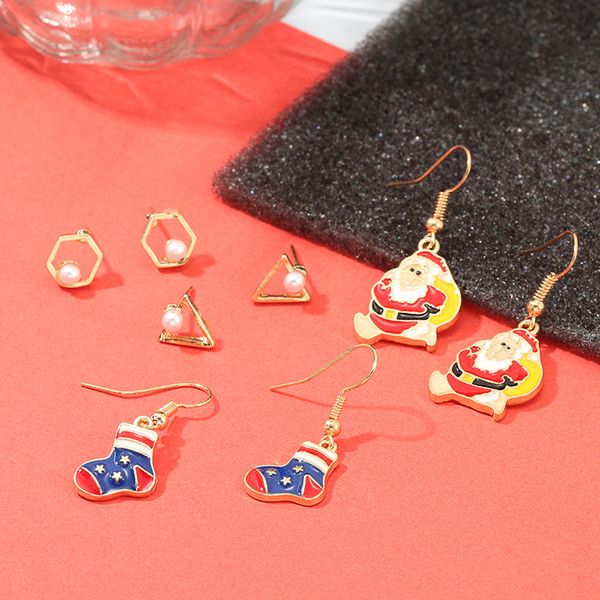 NAIZHU Wedding Party Accessories Earrings Cartoon Flag Christmas Stocking Earrings Cute Santa Ear Studs Set Jewelry Accessories