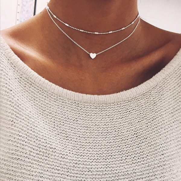 Romantic Gifts Wedding Party Accessories Jewelry Gold Necklace Chain Beautiful Multi-layered Collar Bone Necklace With A Heart