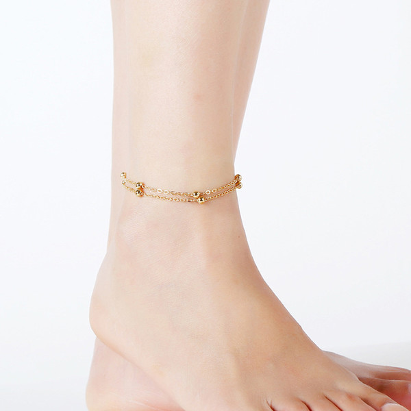 FZ0056 Summer New Product Wedding Accessories Jewelry Anklet Trendy Street Snap Anklet Jewelry Simple Double Chain Beads Anklets