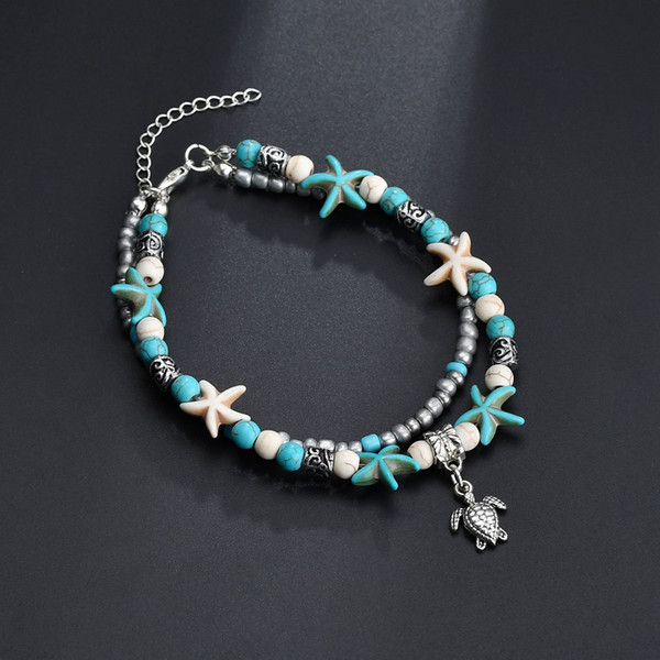 BB343 Wedding Accessories Jewelry Sea Snail Rice Bead Yoga Anklet Turtle Bracelet Beach Pendant Starfish Pearl Vintage Turtle Anklet