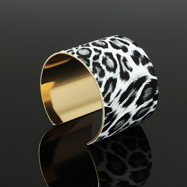 NAIZHU Wedding Accessories Fashion Leather Leopard print Bracelets Simplicity Freedom Trend Elegant Generous Design C-shaped Alloy Bracelet