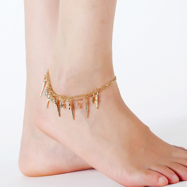 FZ0055 Gold Wedding Accessories Jewelry Anklet Double Star Pendant Beach Bracelet Trendy Street Snap Anklet Jewelry