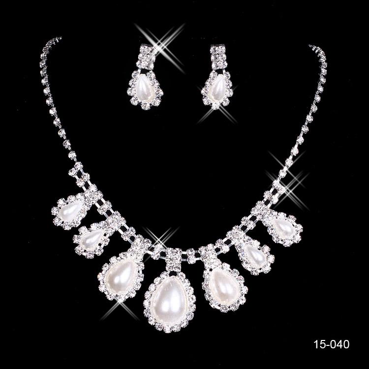 15040 Cheap Hot Sale Womens Bridal Wedding Pageant Rhinestone Necklace Earrings Jewelry Sets for Party Bridal Jewelry