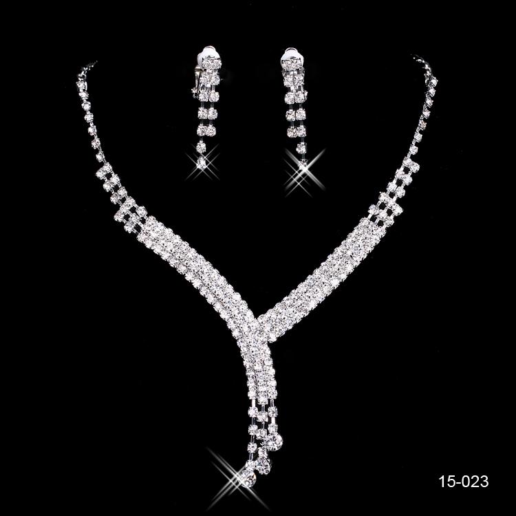 15023 Bridal Necklace Elegant Silver Plated Rhinestone Earrings Jewelry Set Accessories for Prom Dresses Evening Dress