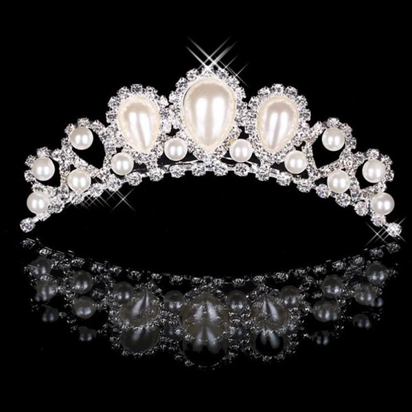 Cheap 180-17 Beautiful Elegant mitation Pearl Rhinestone inlay Crown Tiara Wedding Bride Hair Comb Crowns for Prom Party Evening