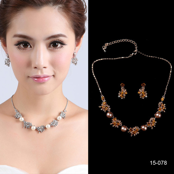 15078 Bridal Necklace Elegant Silver Plated Rhinestone Earrings Jewelry Set Accessories for Prom Dresses Evening Dress