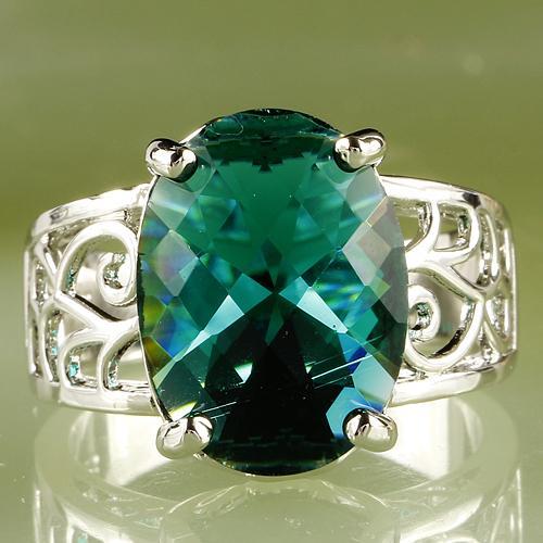 184AR27-9 12*16mm 16CT Oval Cut Green Topaz Gemstones 18K Platinum Plated Ring Size 9