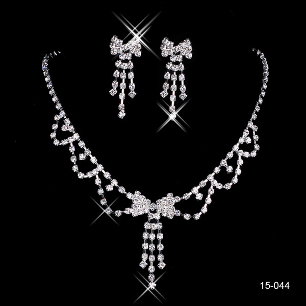 Elegant Silver Plated Luxury Rhinestones Bridal Necklace Earrings Jewelry Sets Bride Accessories for Prom Party 150-44