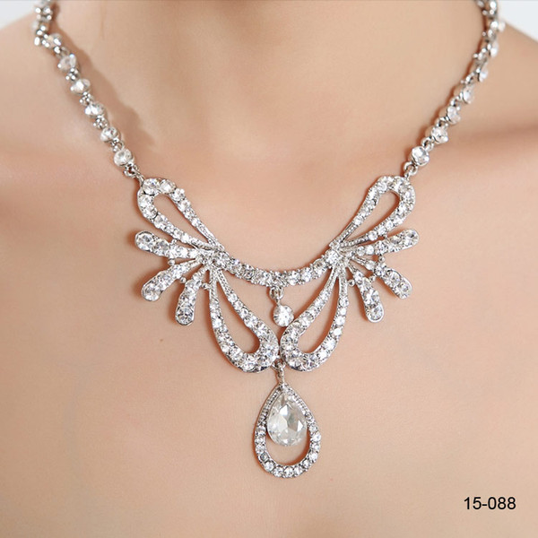 Luxury Rhinestones Necklace Earrings Sets Bridal Jewelry for Wedding Party Gowns