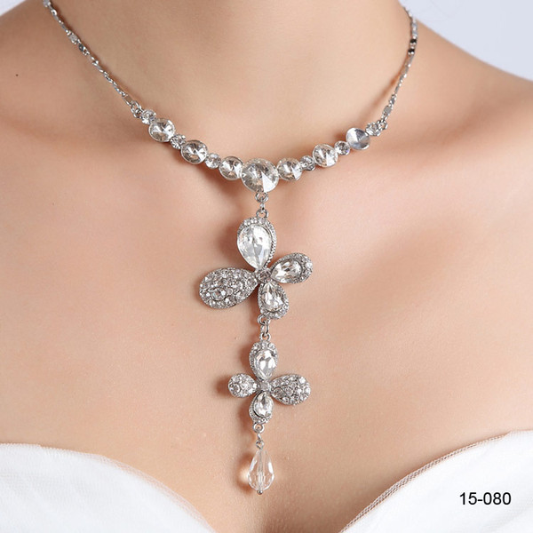 Cheap Bridal Charming Alloy Plated Rhinestones Crystal Jewelry Necklace Set for Wedding Bride Bridesmaid Prom Party 