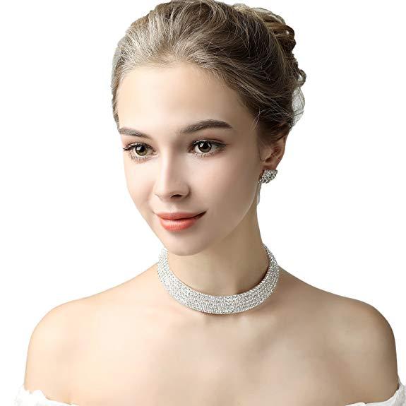 Women's Rhinestones Necklace Earrings Sets Bridal Jewelry for Wedding Party Gowns