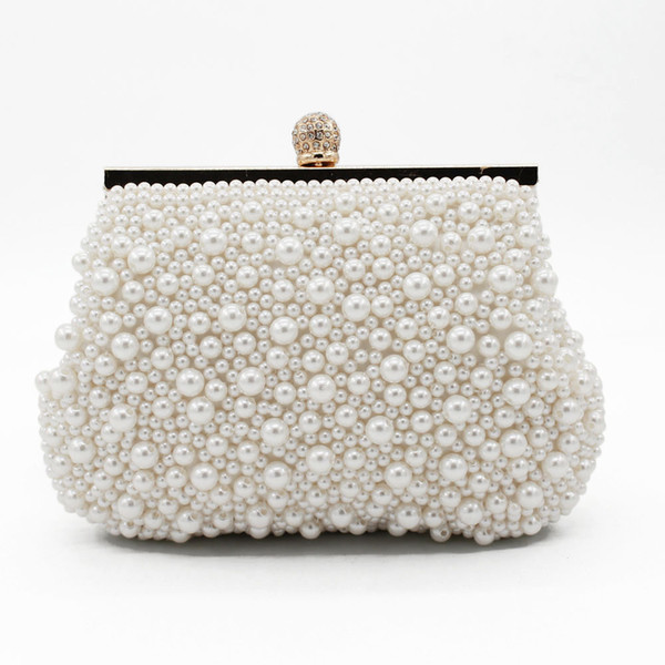 Sweet Shell Pearls Crystal Beaded Ladies Bridal Wedding Hand Bags Evening Party One Shoulder Small Clutch Dinner Bags Accessories