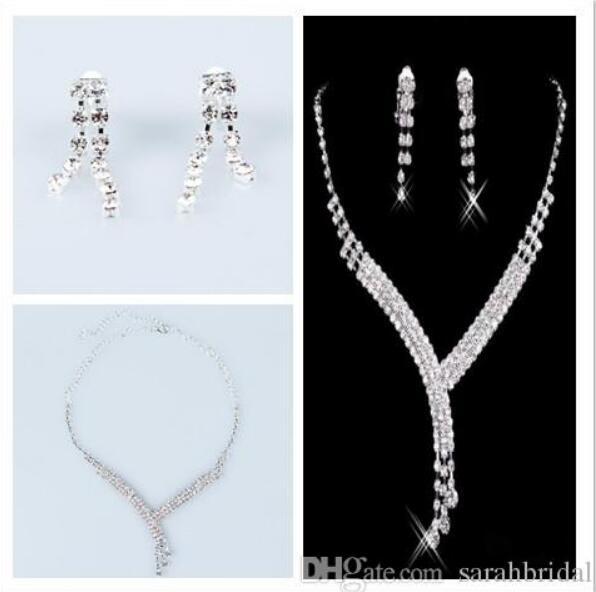 cheapest high quality Jewelry Necklace Earring Set Cheap Wedding Bridal Prom Cocktail Evening Dresses Rhinestone In Stock 