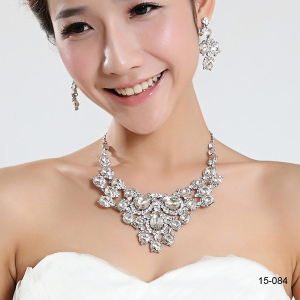 Under 1$ Cheap Bridal Charming Rhinestones Crystal Jewelry Necklace Set for Wedding Bride Bridesmaid Prom Party 15087