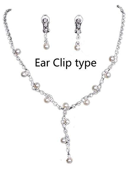 15024 Sliver Rhinestones Necklace Earrings Jewelry Sets for Wedding Bridal Party