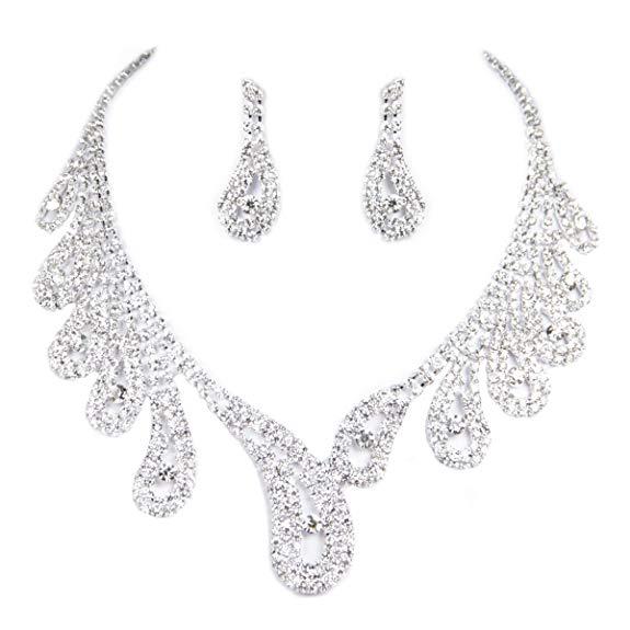 Clearbridal Girl Rhinestones Necklace Earrings Jewelry Sets for Evening Party 15042