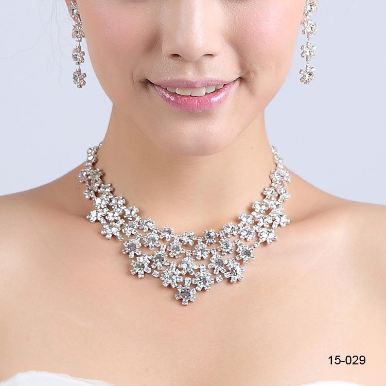 Rhinestone Bridal Jewelry Sets Earrings Necklace Crystal Bridal Prom Party Pageant Girls Wedding Accessories 15029