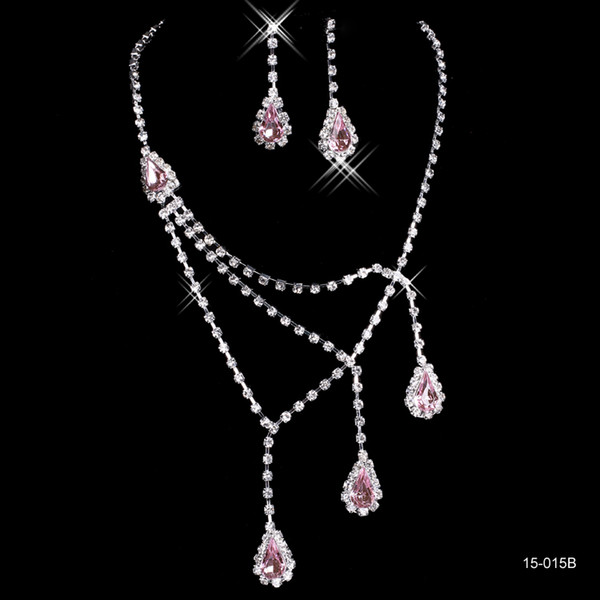 15015B Fashion Cheap In Stock Elegant Wedding Bridal Prom Rhinestone Pearlsl Jewelry Necklace Earring Set Hot Sale